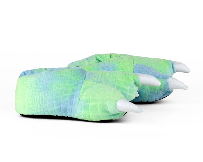 Kids Green Dinosaur Feet Slippers Side View