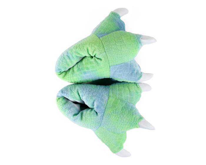 Kids Green Dinosaur Feet Slippers Top View