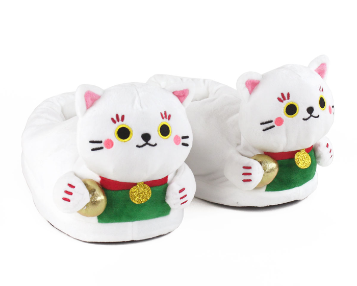 Maneki Neko Lucky Cat Slippers 3/4 View