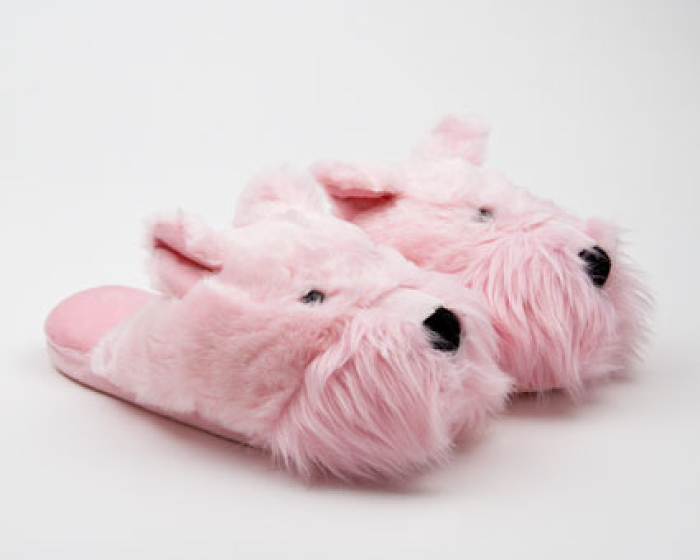 Fuzzy Pink Westie Dog Slipper