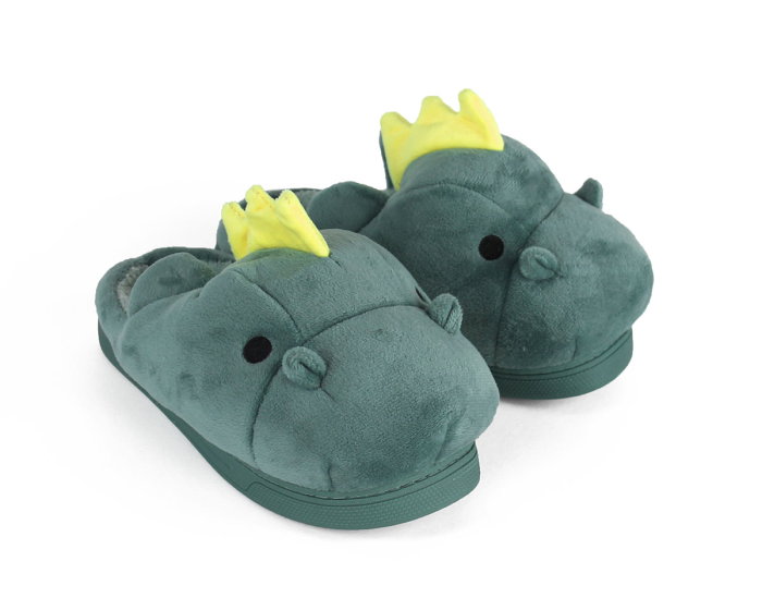Kids Green Dragon Slippers 3/4 View