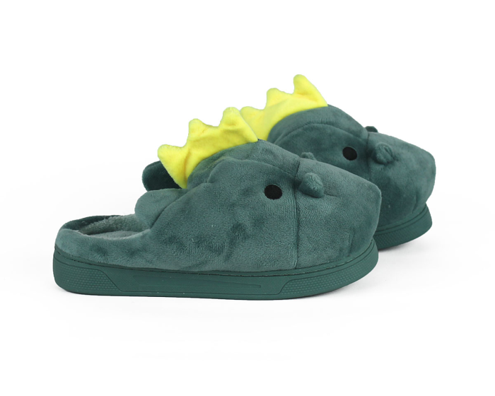Kids Green Dragon Slippers Side View