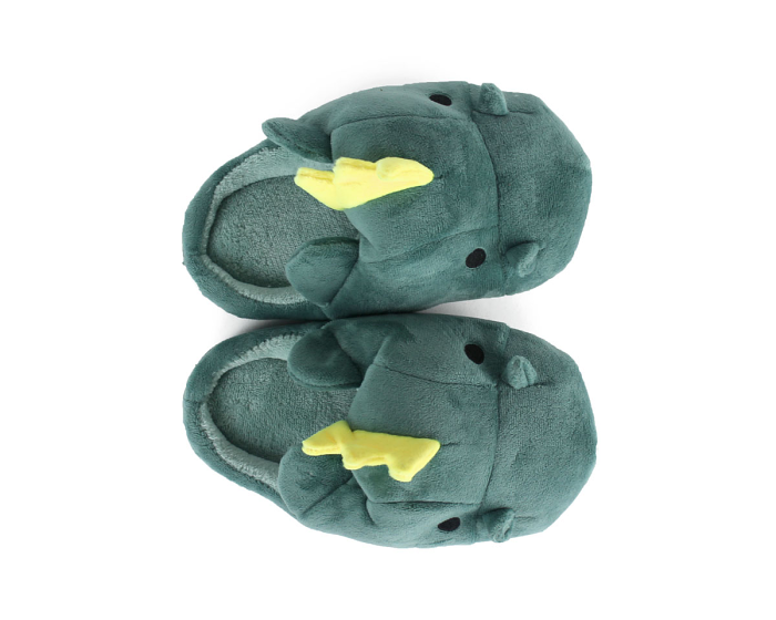 Kids Green Dragon Slippers Top View