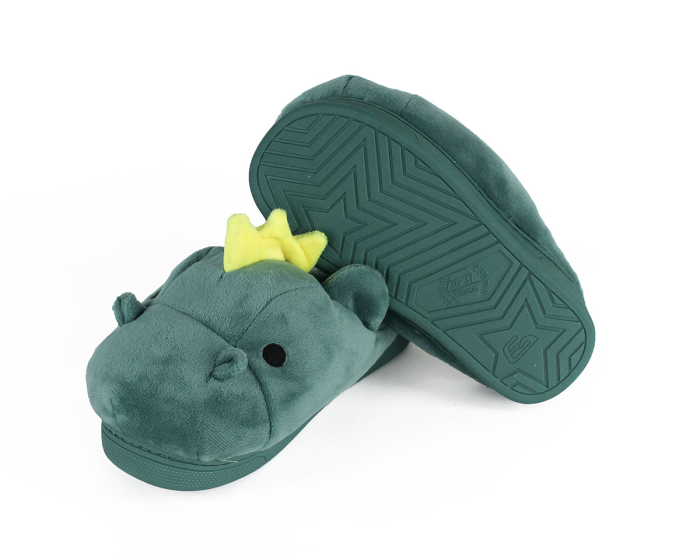 Kids Green Dragon Slippers Bottom View