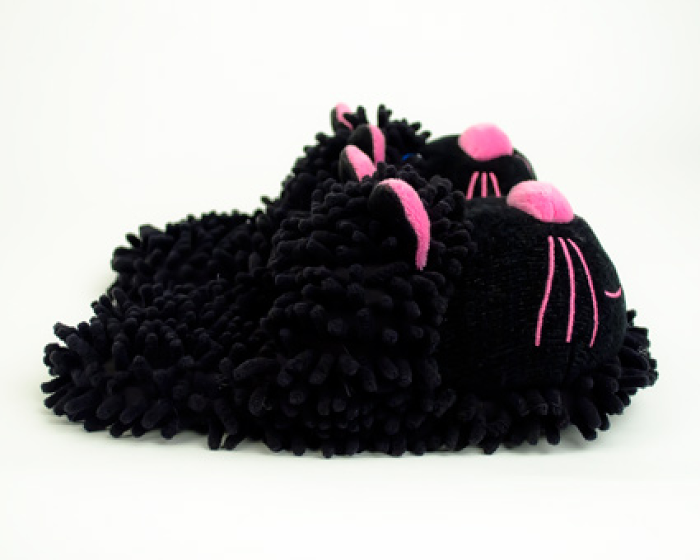 Fuzzy Black Cat Slippers 2