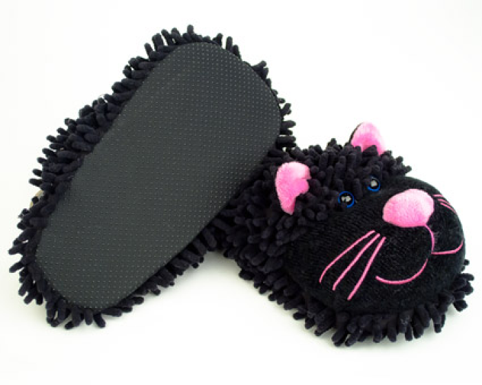 Fuzzy Black Cat Slippers 3