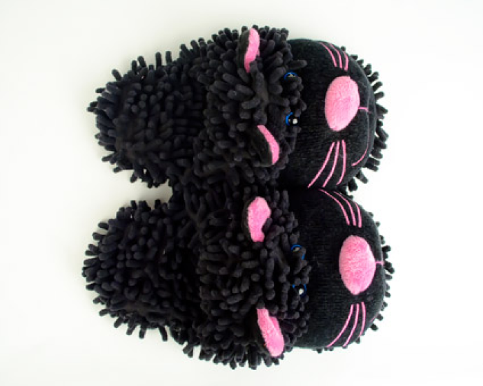 Fuzzy Black Cat Slippers 4