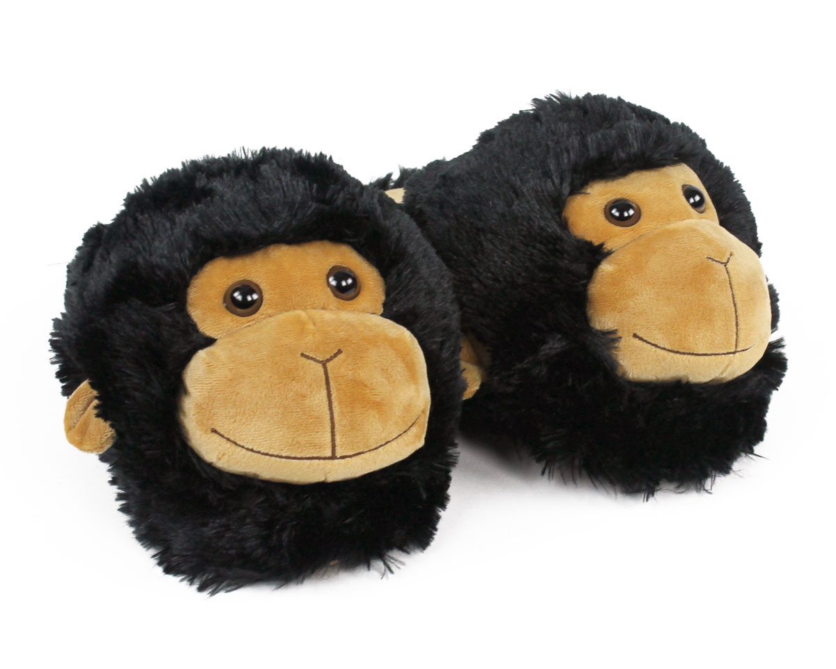 Fuzzy Monkey Slippers | Black Plush 