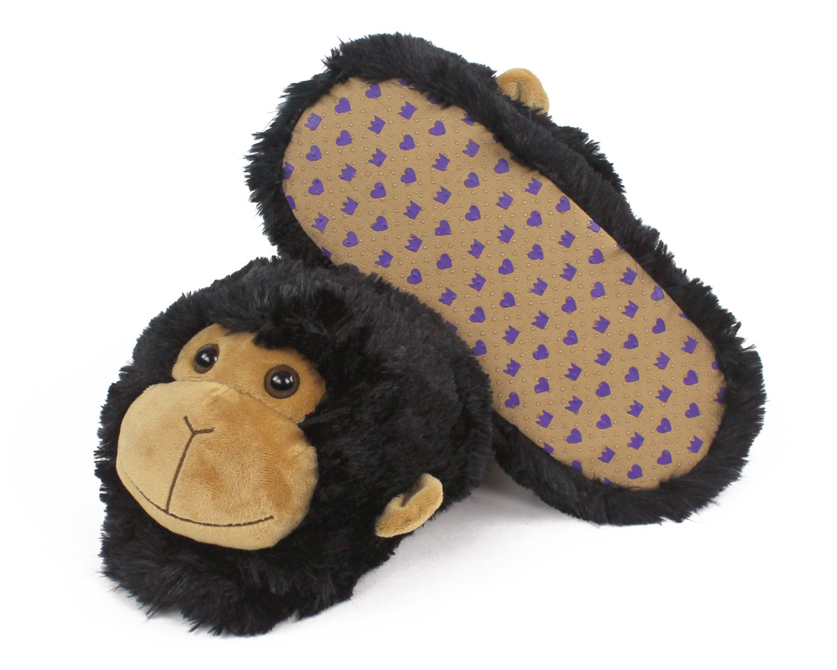 Fuzzy Monkey Slippers | Black Plush Monkey Slippers