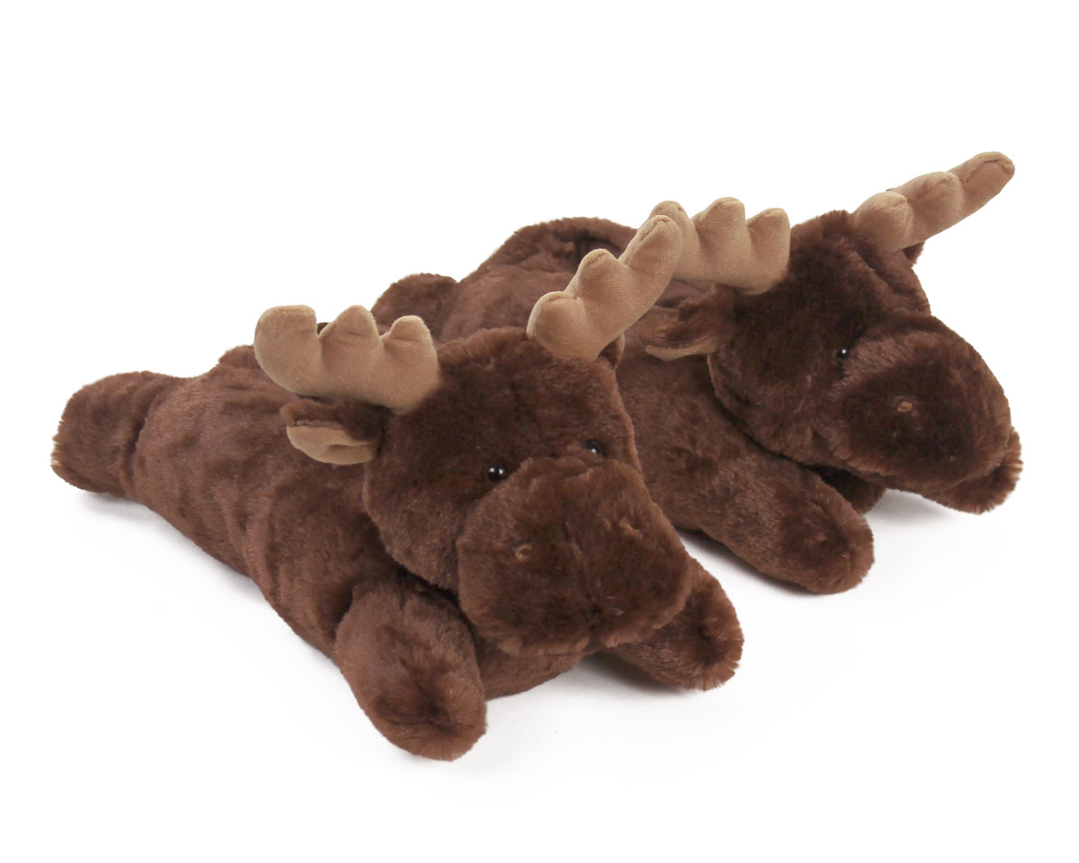 Fuzzy Moose Slippers | Brown Moose Animal Slippers