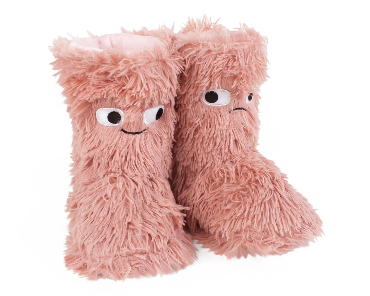 Happy Unhappy Slipper Boots  Furry Pink Monster Slippers