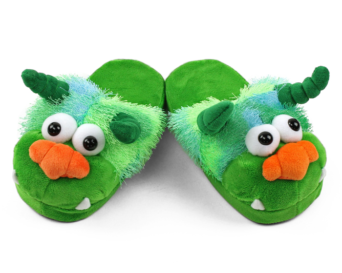 Kids Green Monster Slippers 3/4 View