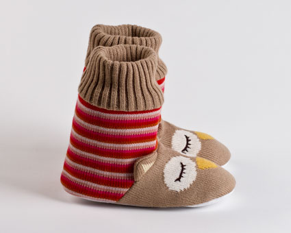 Knitted Sock Owl Slippers :: Sock & Boot Slippers :: Animal Slippers