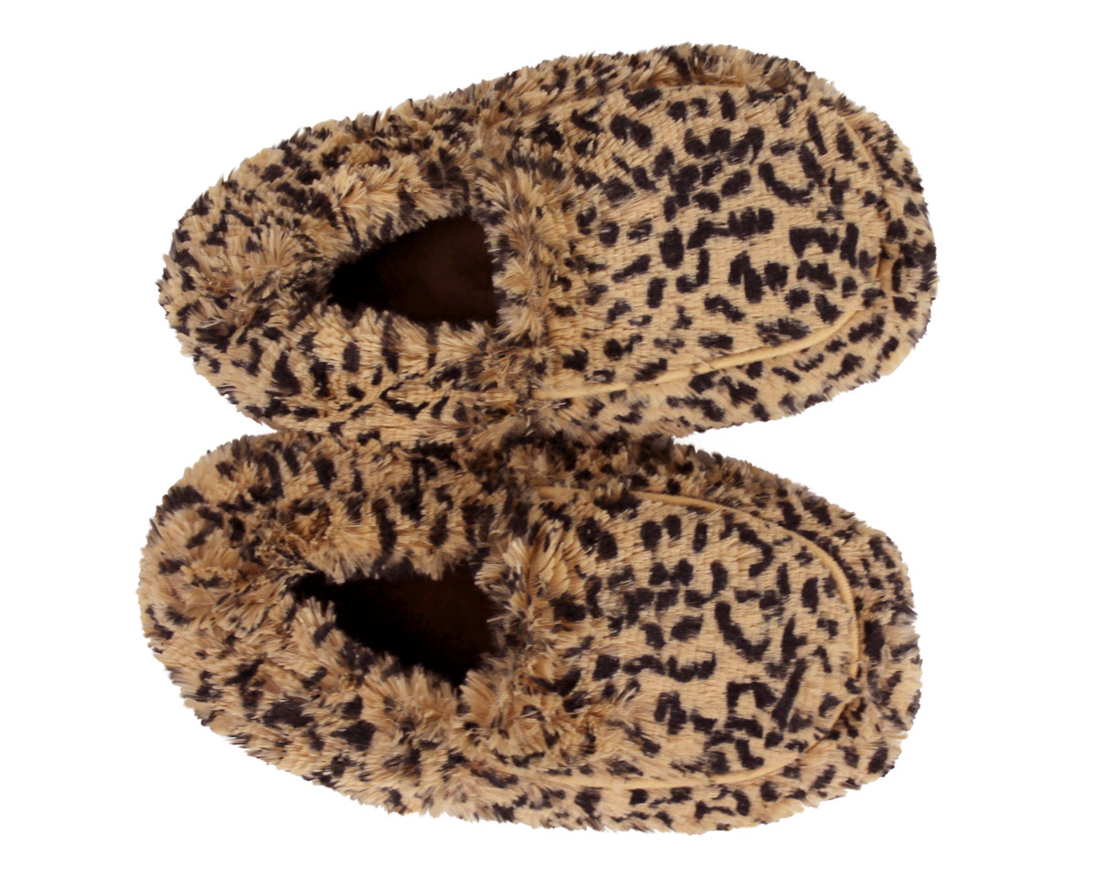 Ladies Leopard Faux Fur Soft Warm Womens Bootie Slippers Non Slip Sole