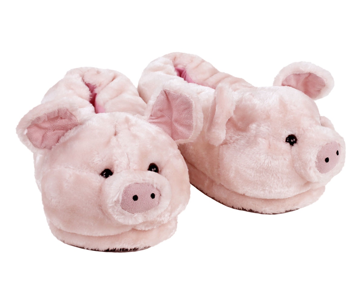 HappyFeet Animal Slippers - Pig - Medium, Adult Unisex, Pink