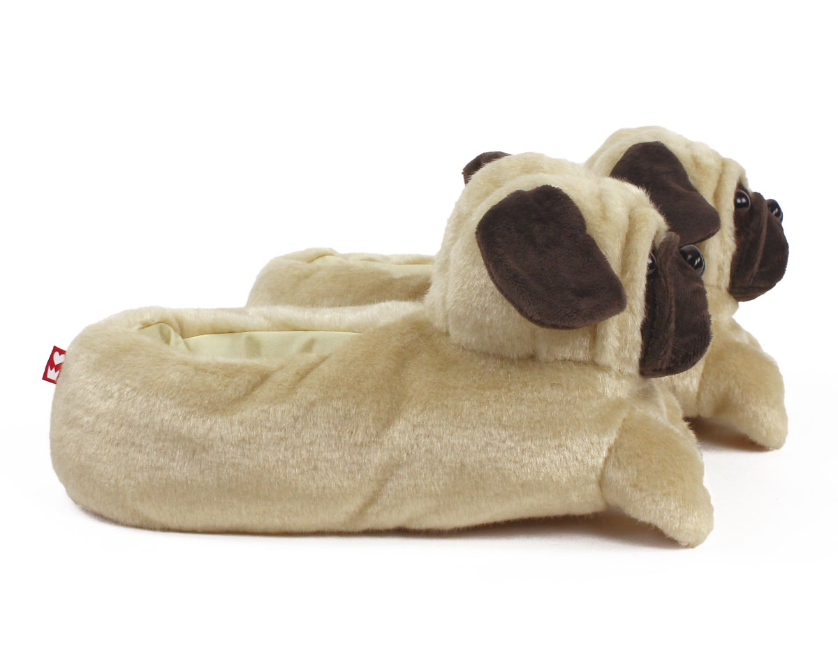 NOVELTY ADULTS PUG SHAPED HIGH QUALITY SUPER SOFT PLUSH SLIPPERS NEW WITH TAGS 