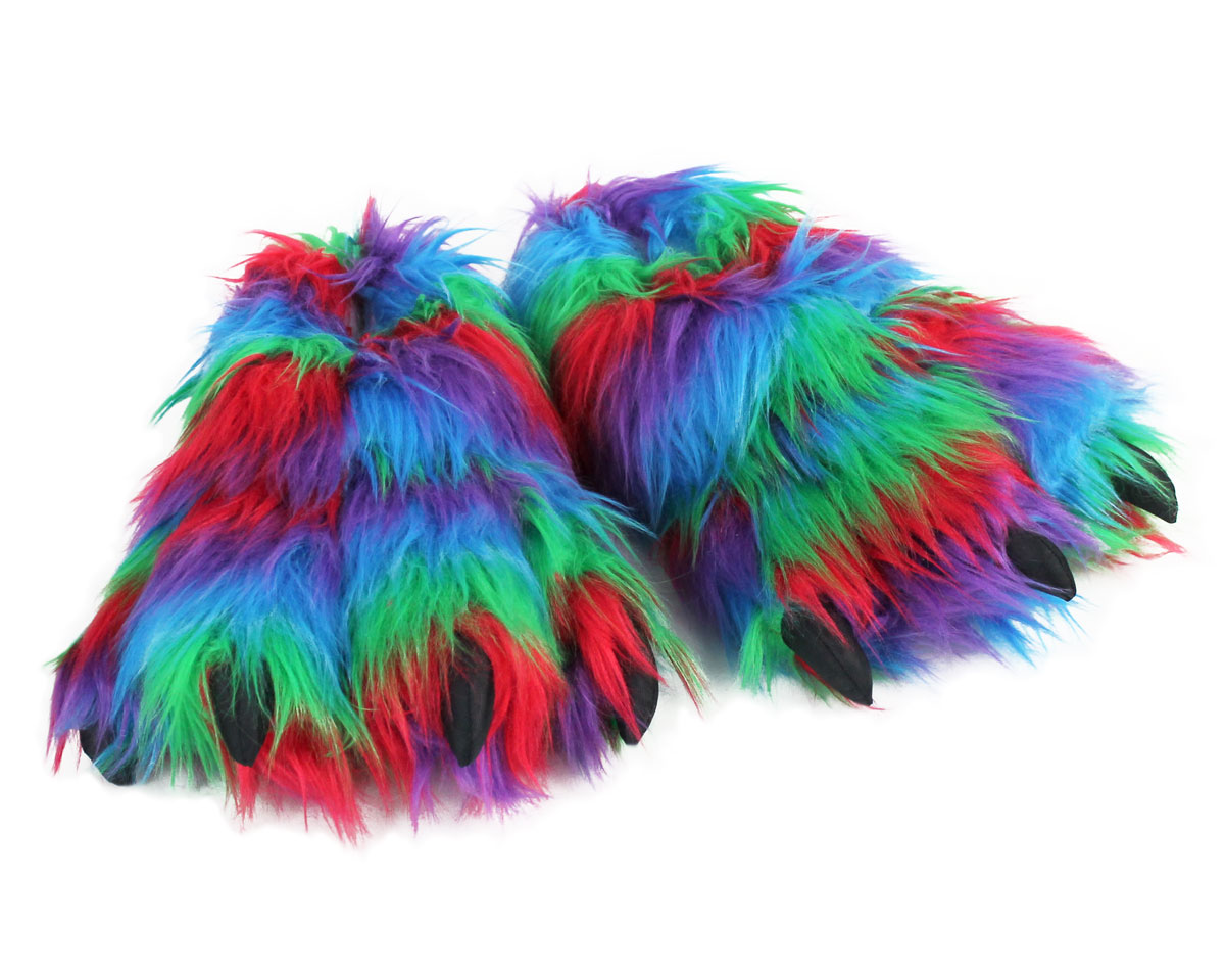 fluffy rainbow slippers