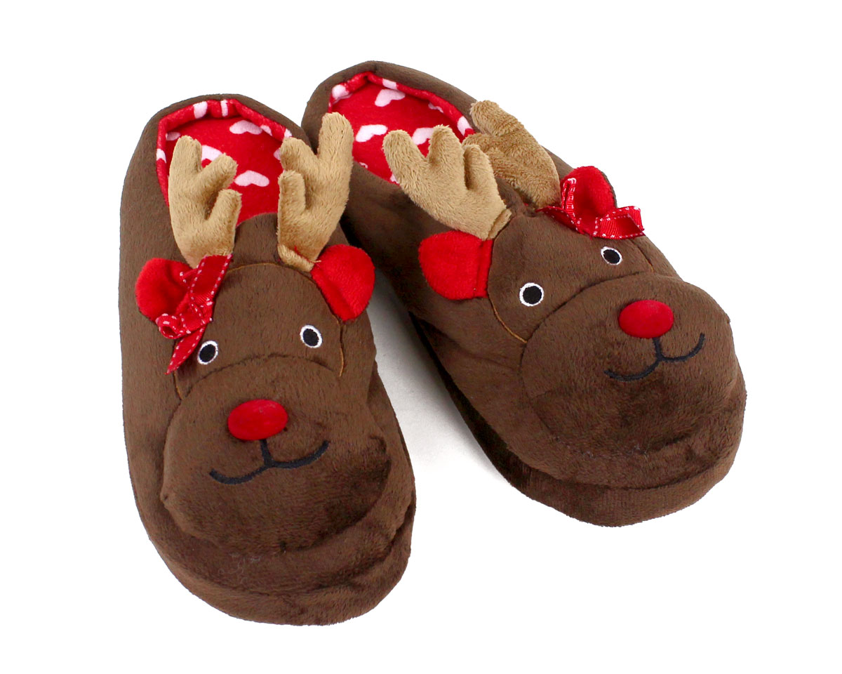 NWT NEW SLIPPERS RUDOLPH Red Nosed Reindeer Adult Women’s Small 5/6 Antlers 