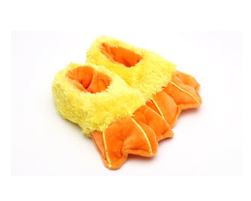 pair of plush slippers for toddlers that look like duck feet