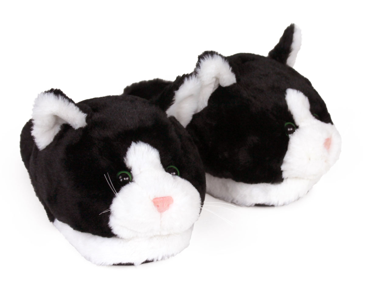 Black And White Kitty Slippers
