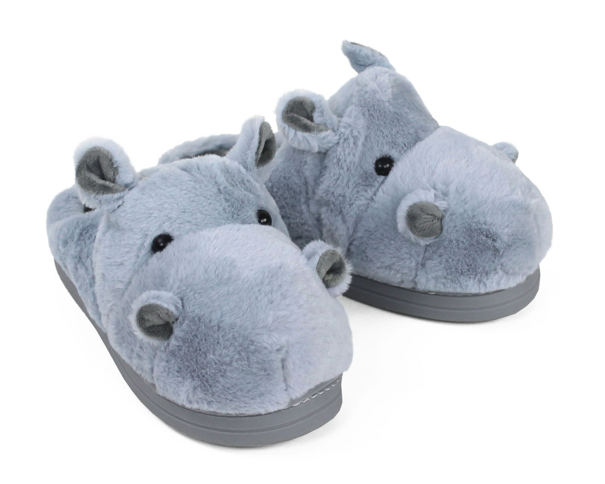 Fuzzy Blue Hippo Slippers