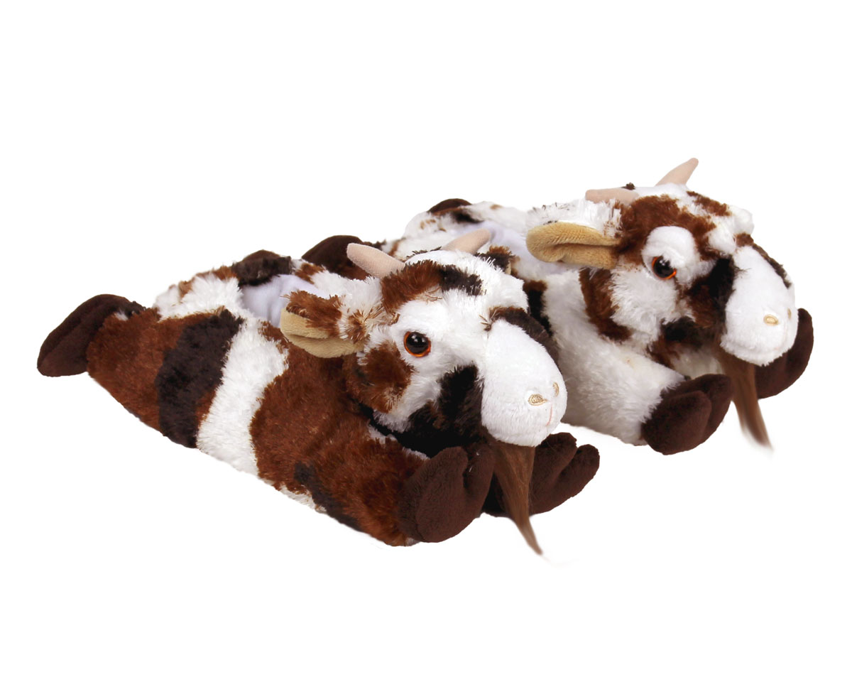 Kids Goat Slippers | Brown and White Childrens Goat Slippers