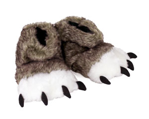 Kids Brown Wolf Paw Slippers